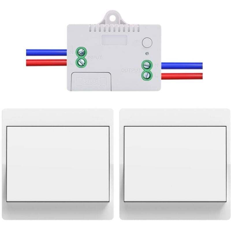 Funk-EU-Schalter, batterielos, 2er-Pack, autarkes Funk-Schalter-Set, batterieloser Funk-Wechselschalter, Funkfernbedienungsschalter für die