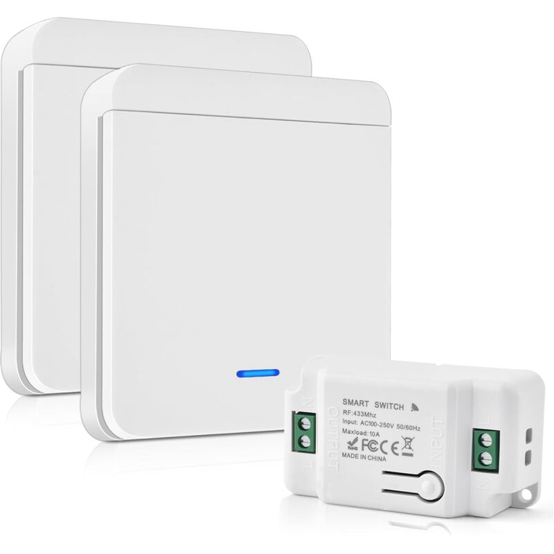 Ulisem - Funk Lichtschalter 10A 230V Funkschalter Bausatz Ohne Batterie 200-2000W Funk Wechselschalter Ohne Kabel Funkschalter Aussen