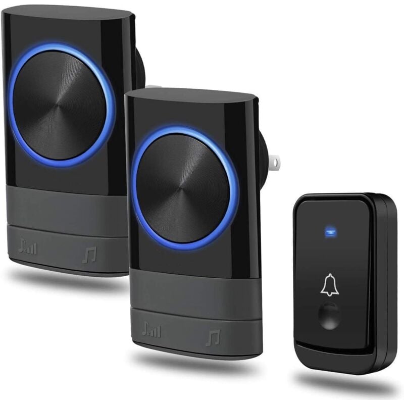 Funk-Türklingel 300m, Steckbare Türklingel, 2 Empfänger, 1 Funk-Taster, IP44 wasserdichte Türklingel, 4 Lautstärkestufen, 45 Klingeltöne