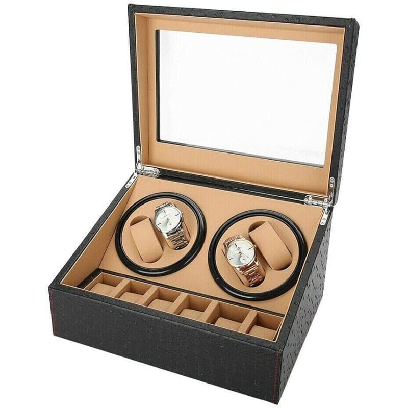 Für 4+6 Uhrenbeweger Uhrendreher Automatisch Drehbares Leder Watch Winder Vitrine 2 Modus Uhrenbox Uhrenkasten