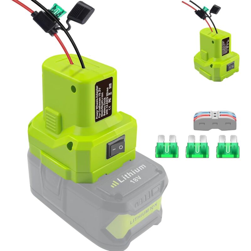 Für Power Wheels-Adapter für Ryobi 18-V-Lithiumbatterie-Adapter für Power Wheels-Batterie-Umrüstsatz mit Schalter, Sicherung und Kabelklemme,