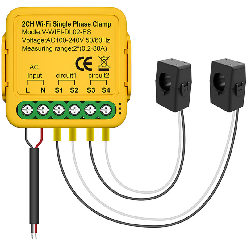 Zoternen - für Tuya Smart Power Monitor, 80A WiFi Wattmeter Meter mit Klemmtransformator 110-240V ac 50/60Hz Power Monitor
