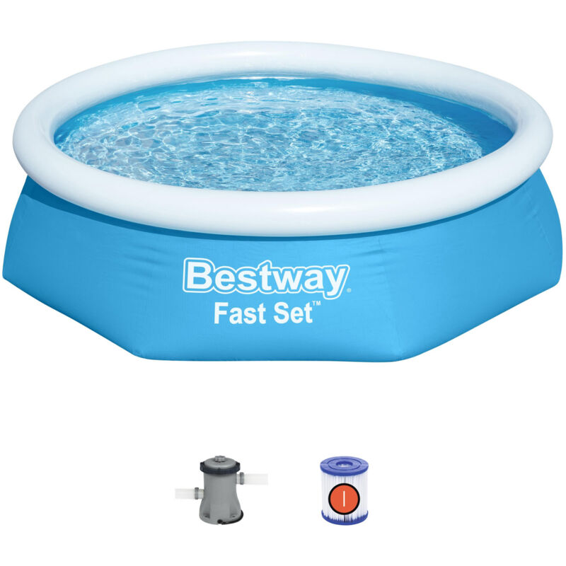 Bestway - Planschbecken Fast Set Ø244x61 cm con Kartuschenfilter 1.249 l/h Blau