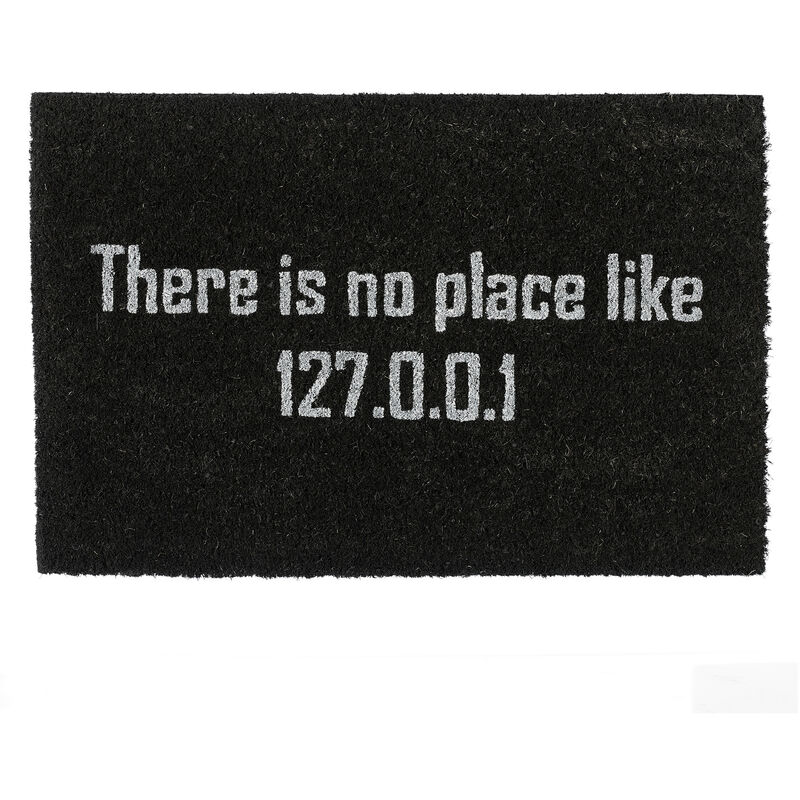 Relaxdays - Fußmatte Kokos 'There is no place like 127.0.0.1', Nerd Türmatte außen & innen, Kokosmatte 60x40 cm, schwarz