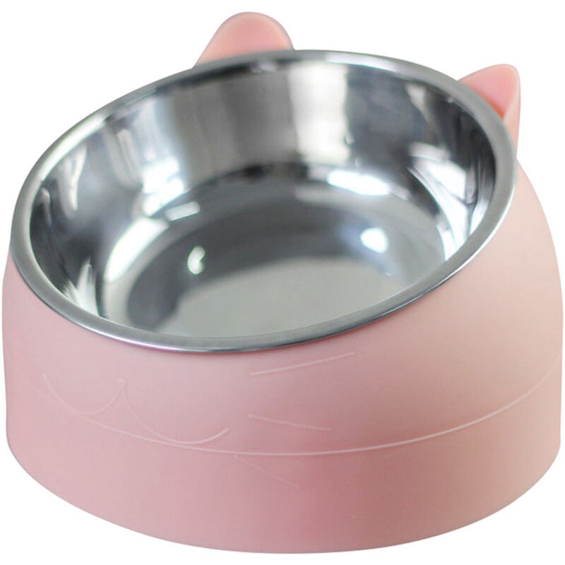 Futter- und Wassernapf aus Edelstahl, herausnehmbar und rutschfest, in Cartoon-Form, für Hunde und Katzen, rosa
