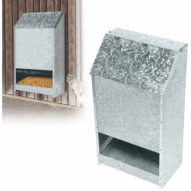 Futterautomat Hühner Futterspender aus Edelstahl 20kg Hühnerfutter Automat Hängend Futtertrog Hühnertrog mit Deckel Hühnerfutterautomat für Geflügel