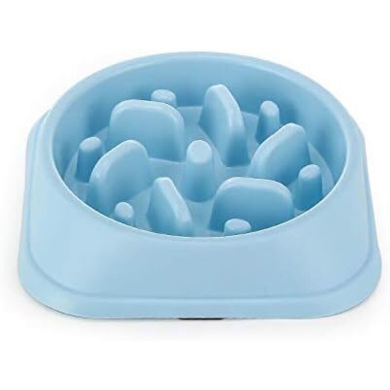 Futternapf für langsames Fressen, interaktiver Futternapf für Haustiere, robuster, rutschfester, quadratischer Wassernapf in Blau für Haustiere