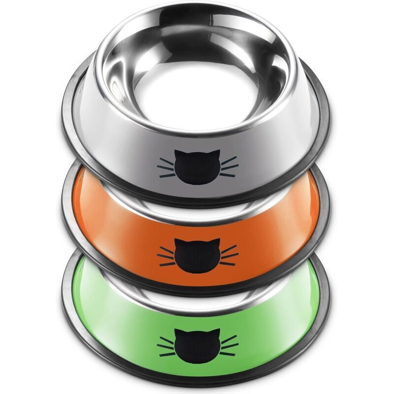 Futternapf-Set für Katzen und Kätzchen – Edelstahlnapf mit rutschfestem Boden – Leicht zu reinigende Futter- und Wasserschale – 3-teiliges Set