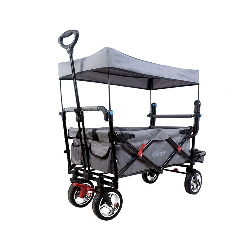 Bollerwagen FX-CT800 mit UV-geschütztem Sonnendach,Schiebegriff & Innenraumverlängerung Grau - Fuxtec