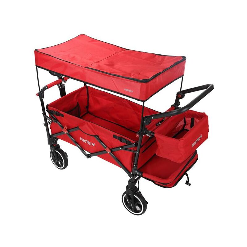 Faltbarer Bollerwagen FX-CT850 Rot – klappbar mit Dach, Vorder- und Hinterrad-Bremse, Vollgummi-Reifen & Innenraumverlängerung – für Kinder geeignet