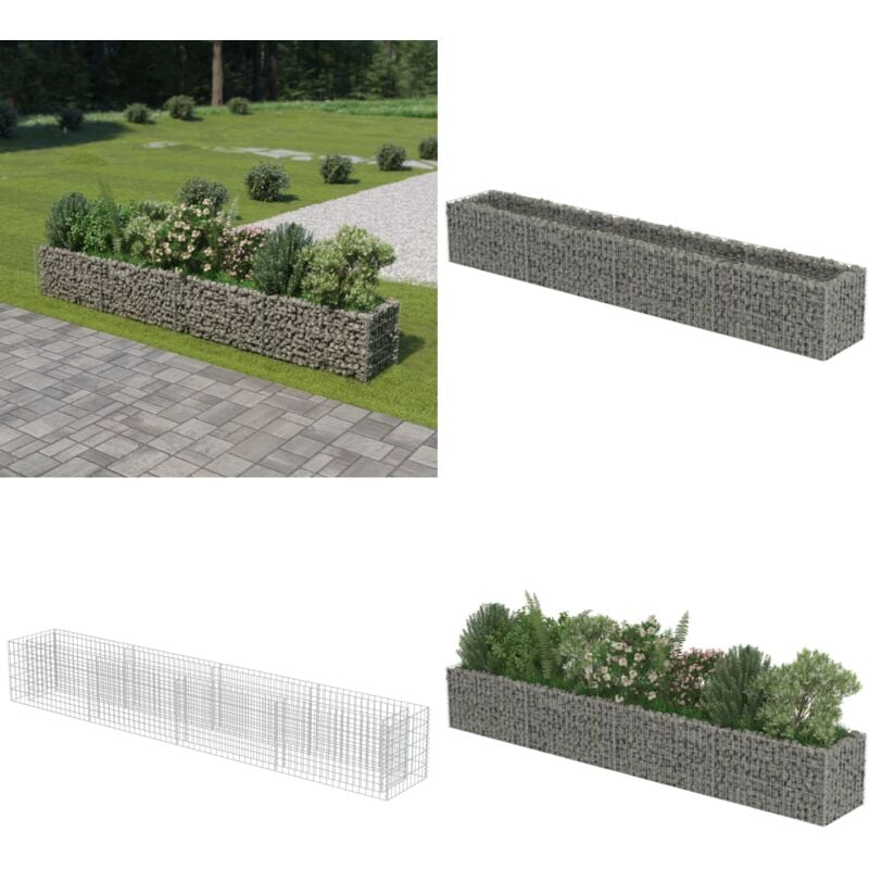 Gabionen-Hochbeet Verzinkter Stahl 360×50×50 cm - Gabionen-Hochbeet - Stahltank - Gartendekoration - Blumenerde - Steinfüllung - Home & Living