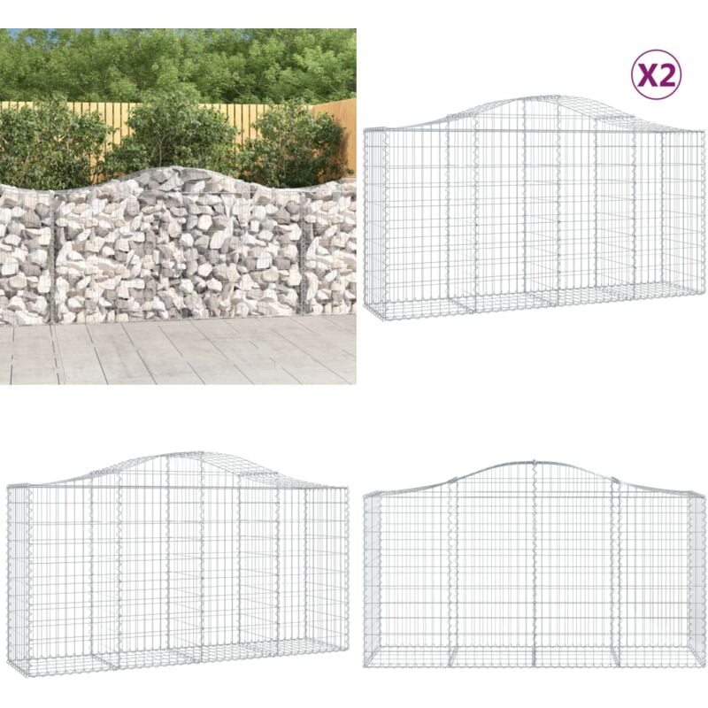 Vidaxl - Gabionen mit Hochbogen 2 Stk. 200x50x100/120cm Verzinktes Eisen - Gabionen - Gartenzaun - Gartendeko - Eisen - Korrosionsschutz - Home &
