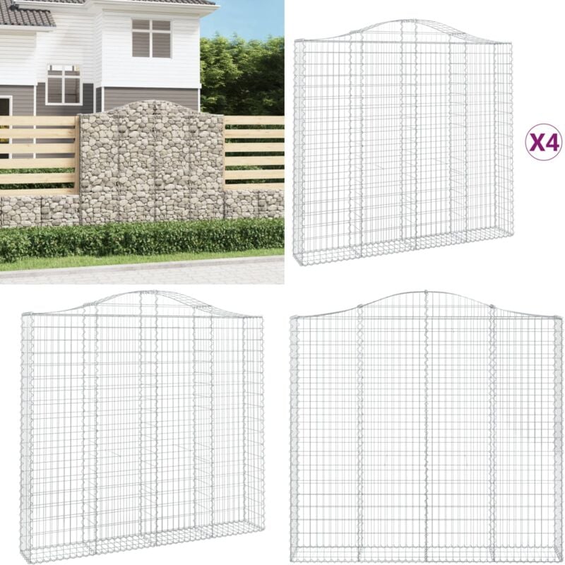 Vidaxl - Gabionen mit Hochbogen 4 Stk. 200x30x180/200cm Verzinktes Eisen - Gabionen - Gartenzaun - Gartendeko - Gartengestaltung - Stauraum - Home &