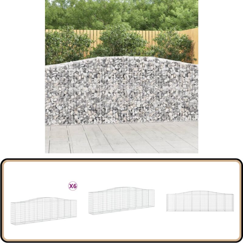 Vidaxl - Gabionen mit Hochbogen 6 Stk. 400x50x100/120cm Verzinktes Eisen - Gabionen - Gartenzaun - Gartendeko - Eisenkonstruktion - Stauraum