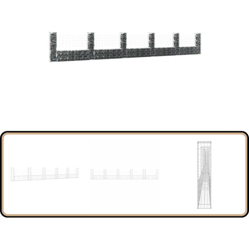 Vidaxl - Gabionenkorb U-Form mit 6 Säulen Eisen 620x20x100 cm - Gabionenkorb - Gabione - Gartenzaun - Staketenzaun - Terrassenabtrennung
