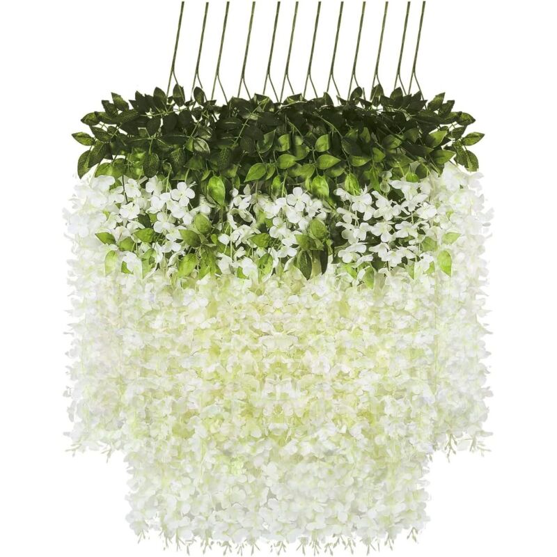 Gabrielle - 12 Stück künstliche Blumen, künstliche Glyzinien, künstliche Kunstpflanzen zum Aufhängen, Kunststoff, Hochzeitsdekoration, Zuhause,