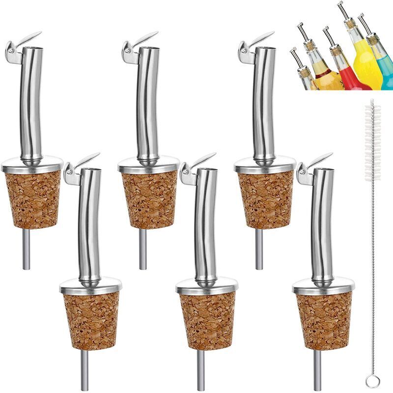 GABRIELLE 6X Korkausgießer mit Deckel, Ausgießer, Ölausgießer, Spirituosen, Wein, Öl, Likör, Essig – Küchenzubehör