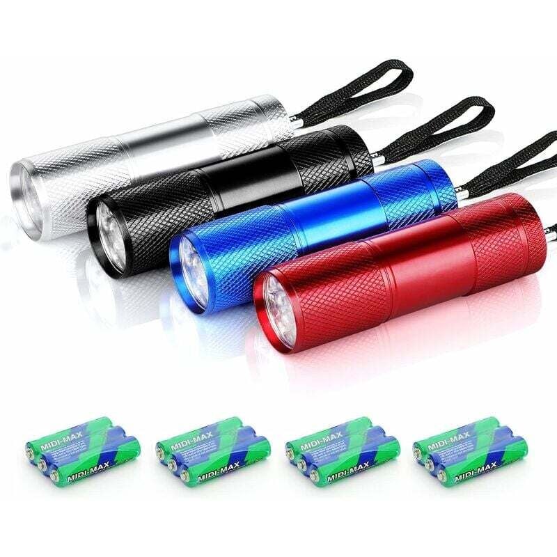 Famille - gabrielle LED-Taschenlampe, 4 Stück, Mini-Taschenlampe, inklusive 12 Batterien, wasserdichte Taschenlampe für Kinder oder Camping, Lesen,