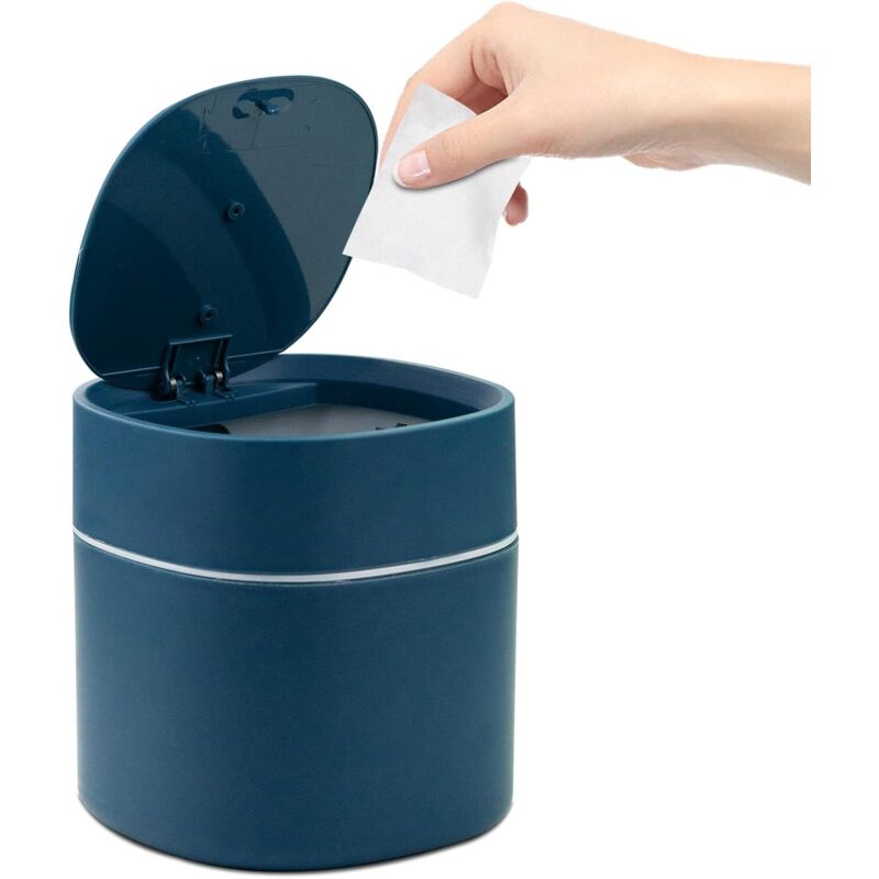 Gabrielle - Mini-Mülleimer mit Deckel, 2 Liter, kleiner Büro-Mülleimer, Spind, Polypropylen-Material usw. (blau 13x13x16cm)