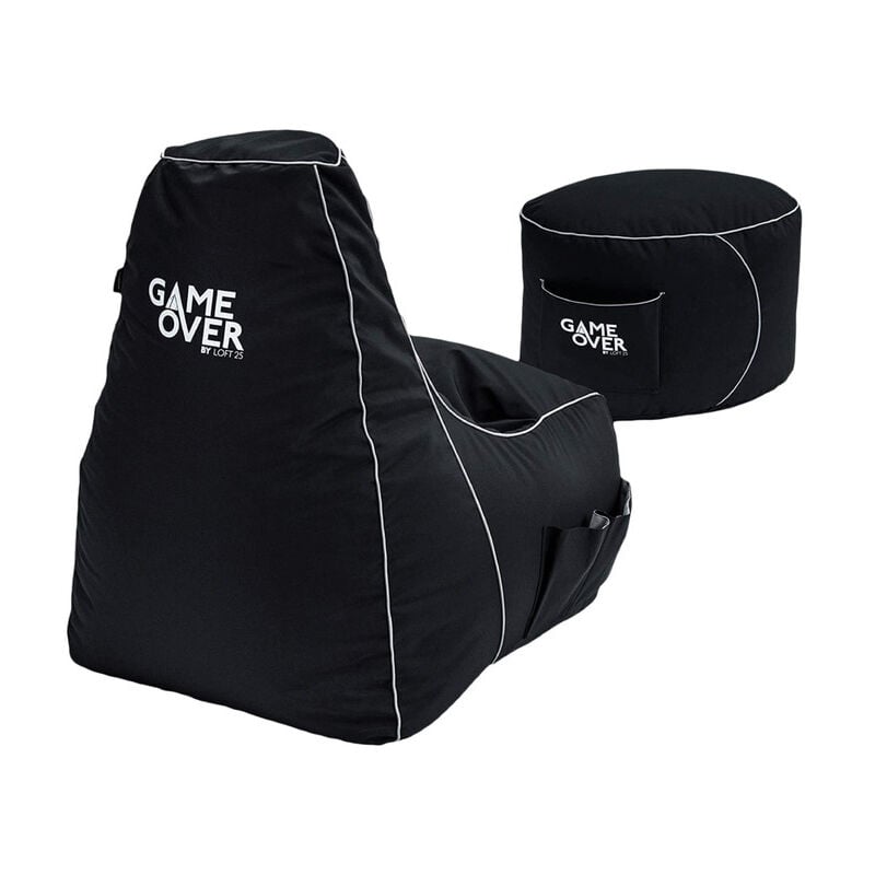 Game Over - Gaming-Sitzsack mit Fußhocker, Sitzsack für den Innenbereich und Fußstütze, wasserabweisender Sitzsack für Erwachsene mit Seitentaschen