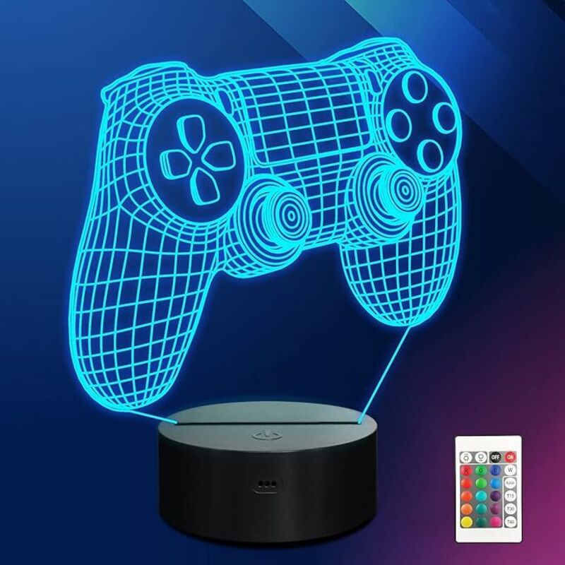Gamepad Nachtlicht, 3D Illusion Game Control Lampe 16 Farben wechselnd mit Fernbedienung, Game Room Decor als Weihnachtsfeiertagsgeschenk für Jungen