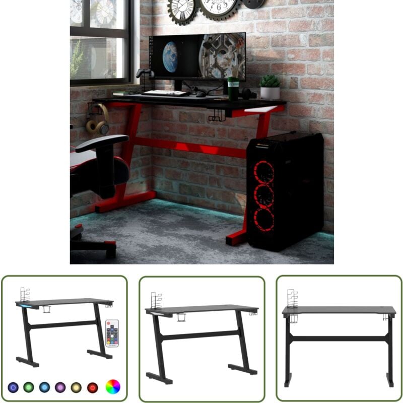 The Living Store Gaming-Schreibtisch mit led und Z-Gestell Schwarz 110x60x75 cm - led Gaming Schreibtisch - Gamer Schreibtisch - pc Schreibtisch