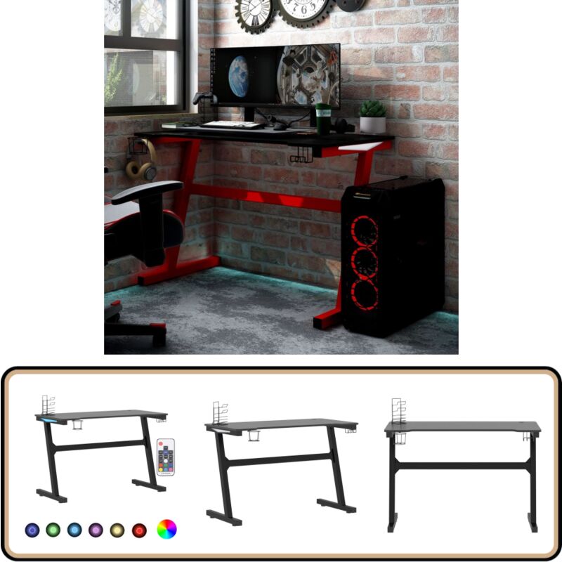 Vidaxl - Gaming-Schreibtisch mit led und Z-Gestell Schwarz 110x60x75 cm - led Gaming Schreibtisch - Gamer Schreibtisch - pc Schreibtisch - Bürostuhl
