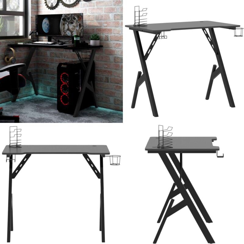Gaming-Schreibtisch mit Y-Gestell Schwarz 90x60x75 cm - Gaming-Schreibtisch - Gamer Schreibtisch - Bürostuhl - Etagenregal - Arbeitsplatz - Home &