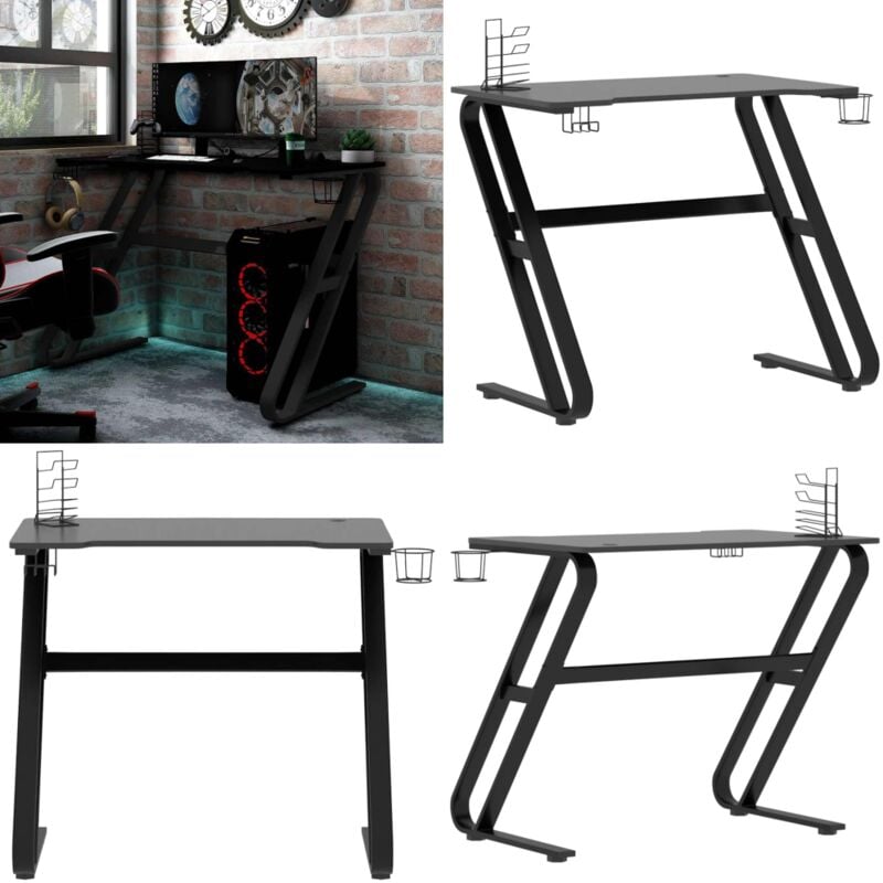 Gaming-Schreibtisch mit ZZ-Gestell Schwarz und Rot 90x60x75 cm - Gaming-Schreibtisch - Gamer Schreibtisch - Etagen Regal - Bürostuhl - pc