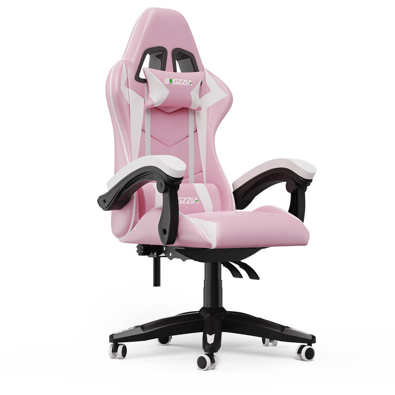 Gaming Stuhl Bigzzia Ergonomischer Bürostuhl - Zurücklehnen PC-Spiel Stuhl - Gaming Sessel Ergonomischer Gamer Stuhl Kopfstütze Lendenkissen - Rosa