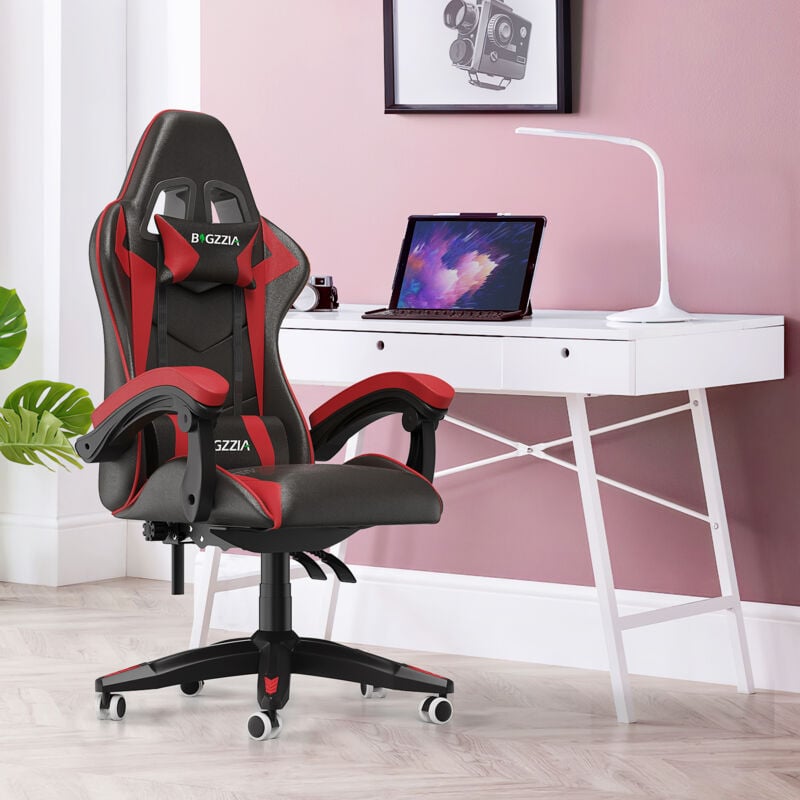 Gaming Stuhl 120kg - BIGZZIA - Gaming Sessel - Racing Gaming Stuhl - Computer stuhl mit rollen - Schwarz Rot
