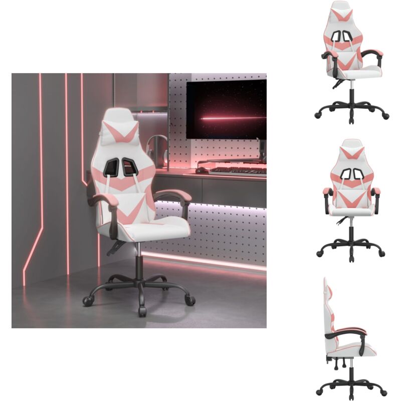 Gaming-Stuhl Drehbar Weiß und Rosa Kunstleder - Gaming-Stuhl - Gaming-Stühle - Bürostuhl - Sessel