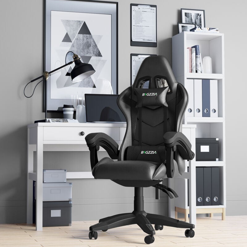 Bigzzia - Gaming Stuhl 120kg Gaming Sessel - Racing Gaming Stuhl - Computer stuhl mit rollen - Reines Schwarz