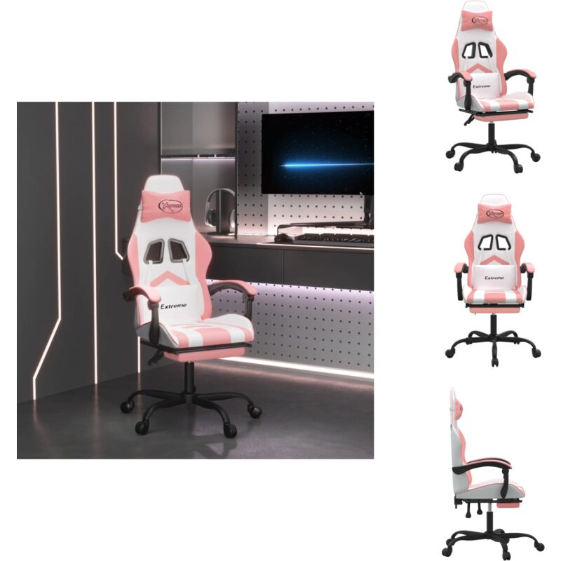 Gaming-Stuhl mit Fußstütze Drehbar Weiß & Rosa Kunstleder - Gaming-Stuhl - Gaming-Stühle - Bürostuhl - Stuhl