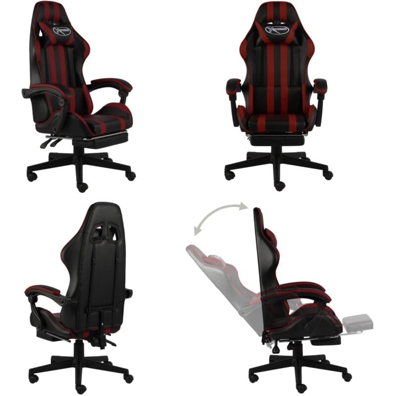 Gaming-Stuhl mit Fußstütze Schwarz und Weinrot Kunstleder - Gaming-Stuhl - Bürostuhl - Ergonomischer Stuhl - Hochwertiger Stuhl - PC-Stuhl - Home &