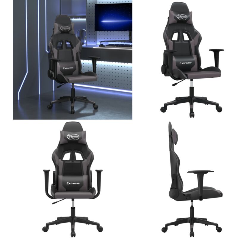 Gaming-Stuhl mit Massagefunktion Schwarz und Grau Kunstleder - Massagestuhl - Gamingstuhl mit Massage