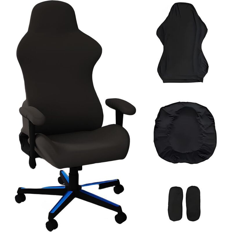Gaming-Stuhlbezug mit Kissen- und Armlehnenbezügen, dehnbare Gaming-Stuhlbezüge, schwarze Gaming-Stuhlbezüge