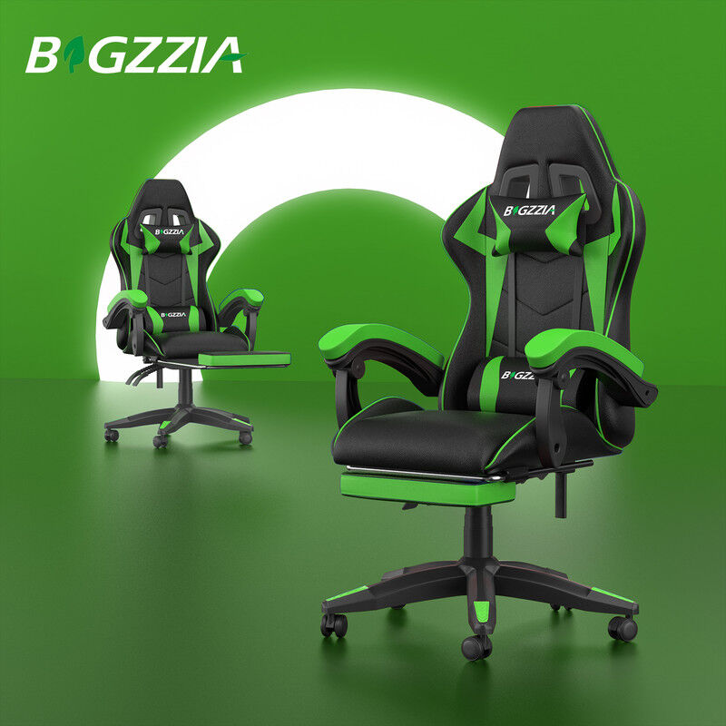 Gaming Stuhle 136kg - bigzzia gaming Stuhl mit Fußstütze - Ergonomischer Gaming Sessel mit Lendenwirbelstütze - Gaming Chair - PU Leder - PC Stuhl