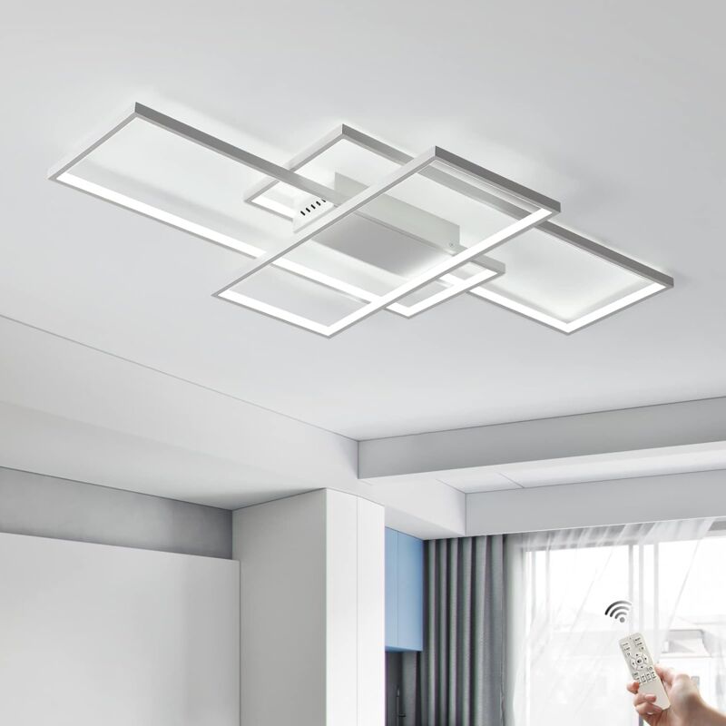 Ganeed Deckenleuchte Dimmbarer LED Kronleuchter mit Fernbedienung,Moderne 50W 3-Schicht Quadratische Deckenlampe Acryl Unterputz Deckenleuchten