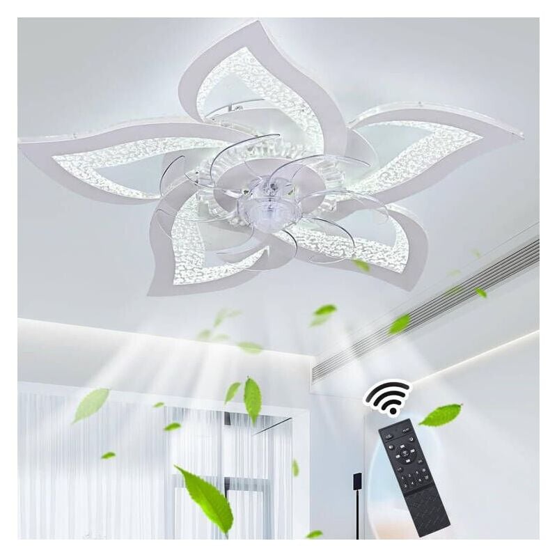 Deckenventilator mit Licht, dimmbarer LED-Ventilator mit Fernbedienung, blumenförmiger Deckenventilator für Wohnzimmer, Schlafzimmer (weiß) - Ganeed