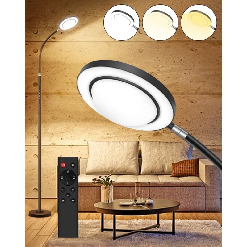 Stehleuchte Wohnzimmer, 20W led Plattenspieler, einstellbare Helligkeit, flexibler Lampenkopf, Beleuchtungsoptionen: warm weiß, neutral oder kalt