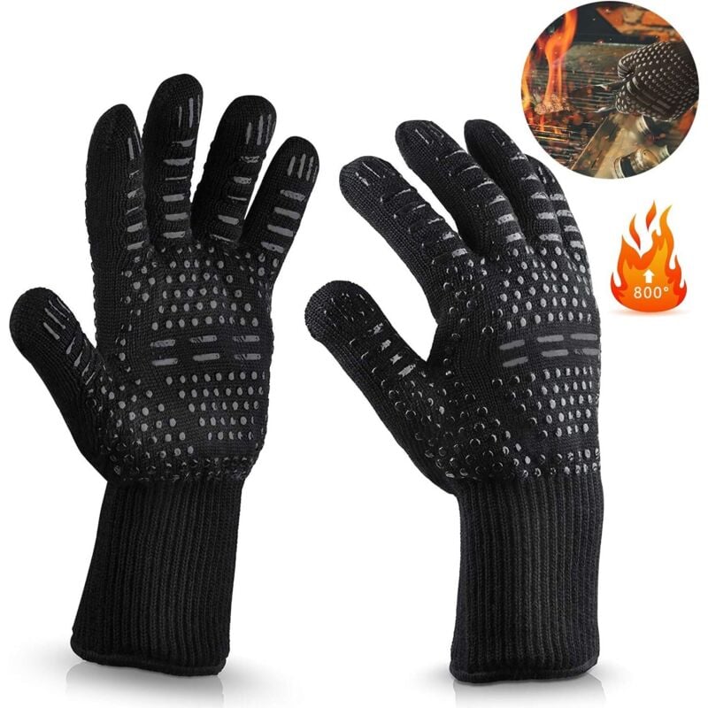 Grillhandschuhe, Ofenhandschuhe, Grill bis 800°C, universelle hitzebeständige Handschuhe, Küchengrillhandschuhe & Unisex-Grill Schwarz Schwarz.