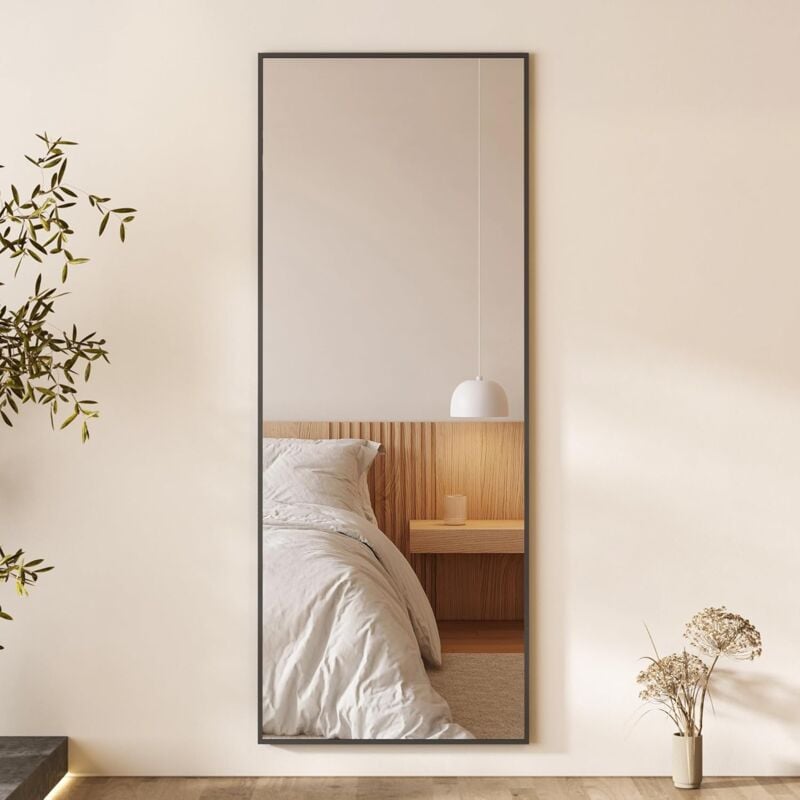 Boromal - Ganzkörperspiegel 150 x 50 cm Schwarz Spiegel Standspiegel Spiegel Türspiegel Hängespiegel Spiegel für Garderobe Schlafzimmer Wohnzimmer