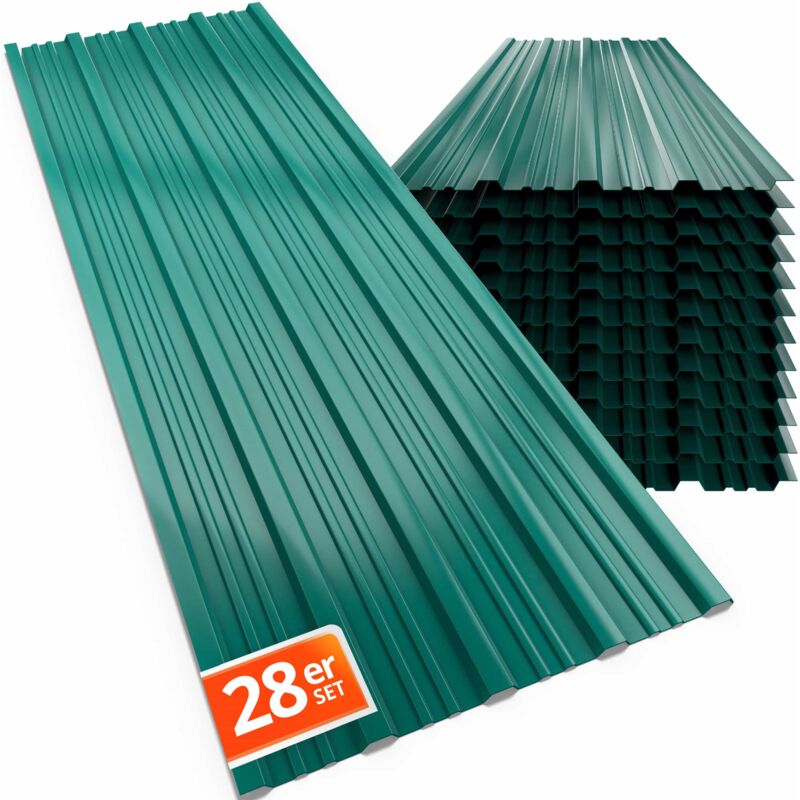GARDEBRUK® 28x Trapezblech 110x46cm = 14m² verzinkt Rostresistent Wetterfest Profilblech Dachblech Wellblech Dachplatten Gerätehaus Carport 28 Stück