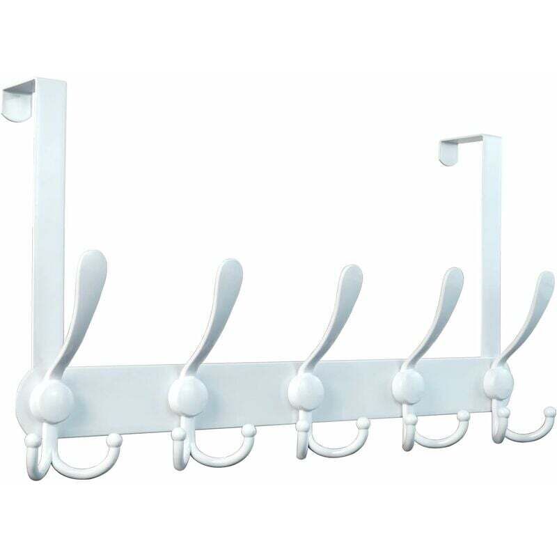 Garderobe für Tür Weiß, Garderobe für Tür, Türhaken, Wandgarderobe, Garderobe ohne Bohren in Edelstahl, Weiß, 15 Haken, 1 stück