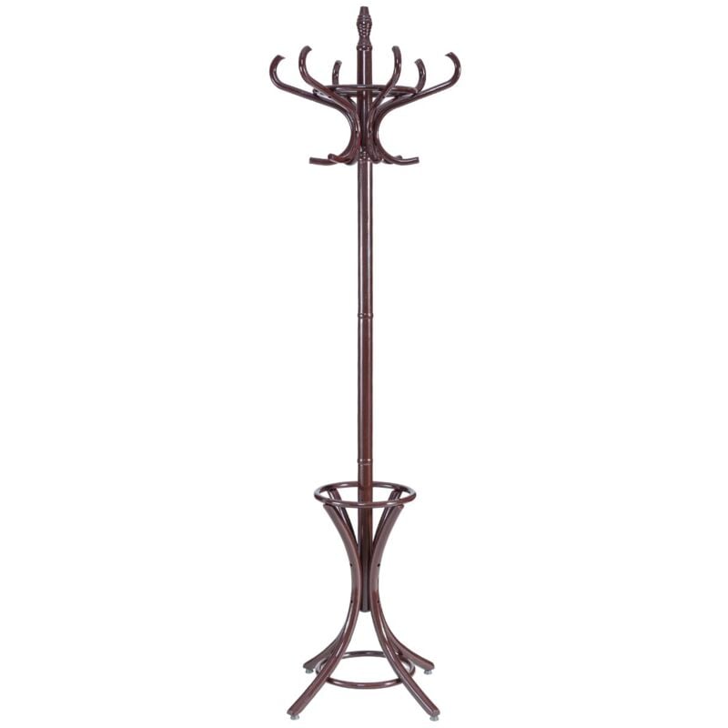 Garderobenstaender, Garderobe aus Holz, Kleiderstaender mit Schirmstaender, Garderobe-Aufhaenger mit 12Kleiderhaken,184cm Rotbraun - Goplus