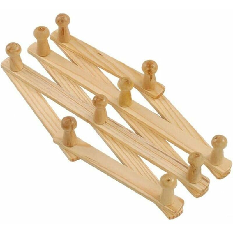 Garderobenständer aus Naturholz, Wandmontage, erweiterbarer Akkordeon-Kleiderbügel, Hutschrankhaken, Erweiterungs-Falttür-Kleiderbügel aus Holz