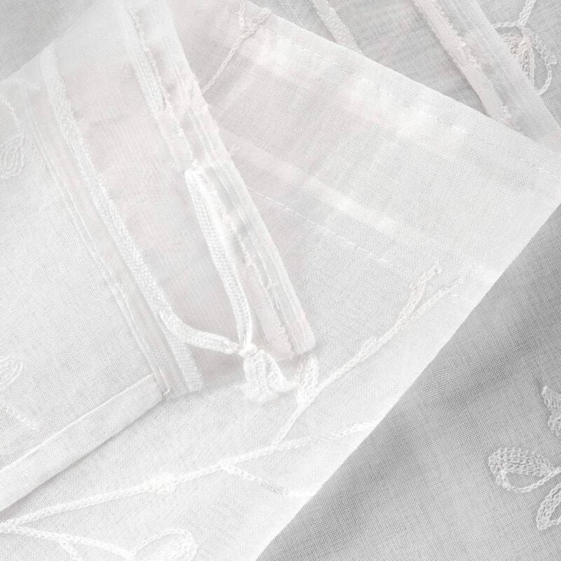 Gardinen transparent Blumen Stickerei mit Kräuselband Leinen Optik(2 Stücke) weiß 140x245 cm - Woltu