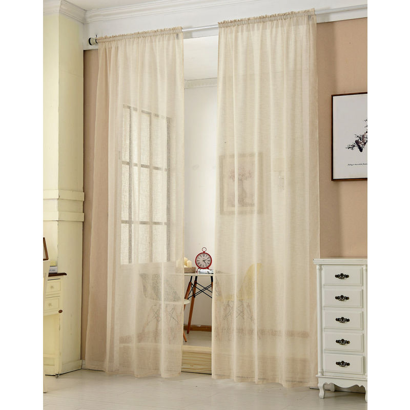 Gardinen transparent mit Kräuselband Vorhang Leinenoptik Halbtransparent Voile Leinenvorhang Stores Fensterschal Dekoschal Wohnzimmer Kinderzimmer