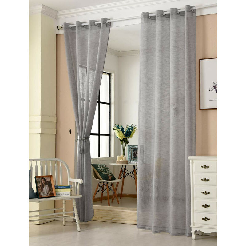 2er-Set Gardinen transparent mit Ösen Leinen Optik dunkelgrau 140x225 cm - Woltu